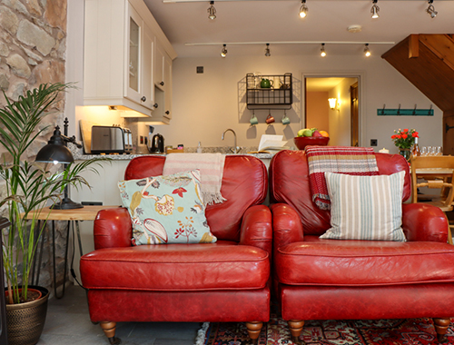 Dwy gadari ledar goch yn Stabal